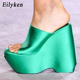 Sandals Sole Super High Heel Wedge Platform Women's Slipper Silk Open Toe Party Nightclub Catwalk Fashion Sandals 230316
