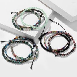 Charm Bracelets 3pcs/Set Bohemian Stackable Stone Bead For Women Stretch Multilayered Reiki Bracelet Set Multicolor Jewelry Wholesale