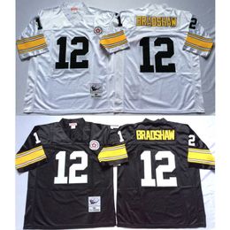 American football wear Terry Bradshaw 12 jerseys throwback men white black shirt mitchell ness adult size stitched jersey mix order