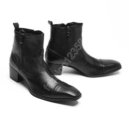Christia Bella Winter Fashion Dress Shoes Black Genuine Leather Men Boots Zipper Formal Business Ankle Boots Party Short Boots