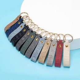 Key Rings New Unisex Woven PU Leather Car Keychain Imitation Cloth Pattern Leather Key Chain Holder for Car Keyring Men Women Jewellery Gift AA230329