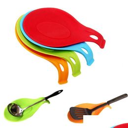 Mats Pads Sile Heat Resistant Spoon Fork Mat Rest Utensil Spata Holder Kitchen Tool Random Colour Drop Delivery Home Garden Dining Dhvfw