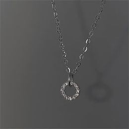 925 Sterling Silver Necklace Flash Diamond Geometric Double Circle Pendant Female Fashion Clavicle Chain Birthday Gift Jewelry GC2007