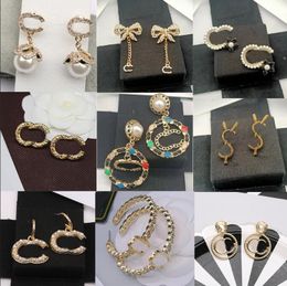 23ss 20style 18K Gold Plated Designer Letters Stud Tassel Long Earring Dangle Crystal Geometric Luxury Women Rhinestone Pearl Wedding Party Jewerlry Accessories