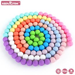 Baby Teethers Toys 50Pcs 15mm Silicone Beads Food Grade Round Teething DIY Pacifier Chain Necklace Chewable Nursing Teether 230329