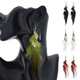 Dangle Earrings Women Feather Decorative Metal Leaves Piercing Ear Dangles Drops Vintage Bohemia Accessories For Party