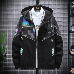 Men's Jackets 2023 Spring Autumn Men Fashion Jacket Hooded Camouflage Reflective Trendy Streetwear Mens Bomber Coat Zipper Size 6XL