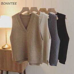 Women's Vests Sweater Tank Top Women's Spring Fashion Vintage Ulzzang Loose Solid Student Full Matching Knitted Casual Simple Gentle Daily V-Neck Soft 230330