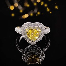 Solitaire Ring 2023 New Luxury Yellow Colour Heart Silver Engagement For Women Lady Anniversary Gift Jewellery Wholesale R5941 Y2303
