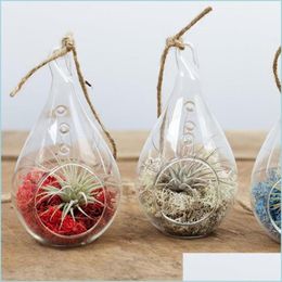 Candle Holders Teardrop Glass Hanging Plant Terrarium Clear Balls Container Holder For Home Decoration Drop Delivery Garden Dhg69