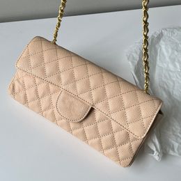 Womens Designer Caviar Leather Crossbody Bags Classic Vintage Rectangular Flap Purse Pink With Gold Metal Hardware Matelasse Chain Shoulder Handbags 26X14X5CM