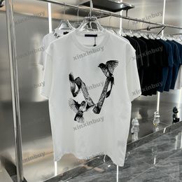 xinxinbuy Men designer Tee t shirt 23ss Bird Letter Print Milan short sleeve cotton women Black White blue gray khaki XS-3XL