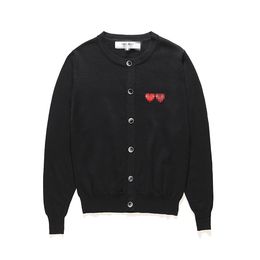 Designer Men's Sweaters CDG Com Des Garcons Play Women's Double Red Hearts Sweater Button Black Wool Crew Neck Cardigan Size S M