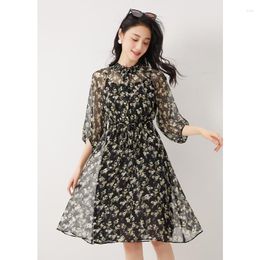 Casual Dresses Summer Dress Women High-quality Lining Print A-LINE LOOSE Knee-Length Lantern Sleeve O-Neck Three Quarter