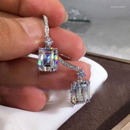 Hoop Earrings Elegant Female Square Diamond Bride Wedding For Women Classic Silver Party Love Topaz Gemstone