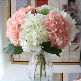 Decorative Flowers Wreaths Artificial Hydrangea Flower Head Fake Silk Single Real Touch Hydrangeas 8 Colors For Centerpiec Dh0Vb