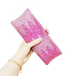 Evening Bags Chaliwini MIX PINK Clutch Designer Glaring Crystal 18 Color Long Wedding bride Purse Day Clutches 230329