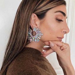 Stud Earrings Large Fireworks Diamond Big Round Cubic Zirconia Luxury Exaggerated Statement Party Night Club Dress Accessories