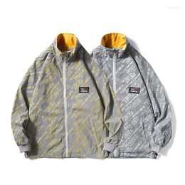Men's Jackets Reflective Waterproof Windbreaker Streetwear Men Plus Size 5XL Spring Autumn Hip Hop Loose Noctilucent Techwear
