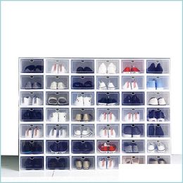 Storage Boxes Bins Clear Mticolor Shoe Foldable Plastic Transparent Home Organiser Stackable Display Superimposed Combination Shoe Dhh8D