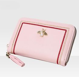 Quality Authentic Leather Tactile Feel Clutch Multi-Card-Slot Card Holder Zipper Butterfly Decoration Document Package Coin Purse Factory Wholesale