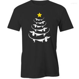 Men's T Shirts Dachshund Christmas Tree T-Shirt Dog Animal Original Tops Novelty Cotton Straight O-Neck Short Sleeve Middle Aged Shirt