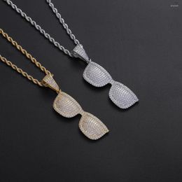 Pendant Necklaces Fashion 2 Colors Bling Zircon Necklace Brass CZ Pendants Men Hip Hop Jewelry CN365