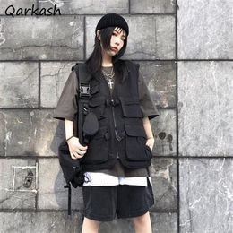 Women s Vest M 5XL Colleges Streetwear Solid Outerwear Loose Cargo Unisex Sleeveless Jackets BF V Neck Harajuku Pockets Design 230330