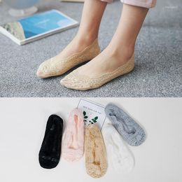 Women Socks Boat Women's Heel Retaining Low Top Shallow Mouth Lace Invisible Solid Colour Non Slip Cotton Sole