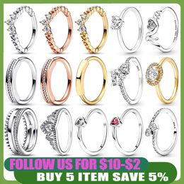 925 Silver Women Fit Pandora Ring Original Heart Crown Fashion Rings Sparkling Signature Logo