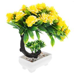 Decorative Flowers Bonsai Fake Tree Flower Artificial Potted Faux Realistic Pot Indoor Peonies Tabletop Juniper Green Live