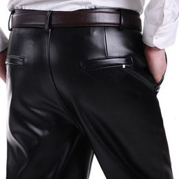 Men's Jeans Leather Pants Men Wide Leg Work Trousers Clothing Casual Waterproof Motorcycle Solid Color Black 230330
