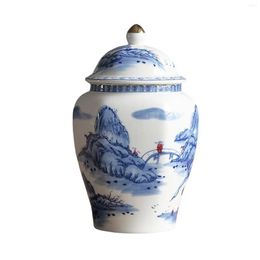 Vases Ceramic Tea Jar With Lid Blue White Porcelain Gift For Desktop Home Decor