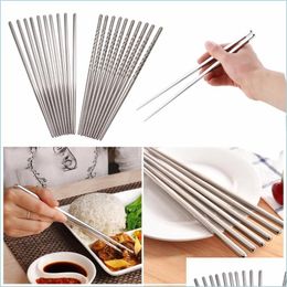 Chopsticks Stainless Steel Spiral Reusable Chop Sticks Durable Food Chopstick Chinese Sier Home Restaurant Drop Delivery Garden Kitc Dhsi4