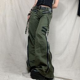 Women's Pants Capris Bandage Low Waist Cargo Pants Gothic Punk Baggy Retro Kawaii Trousers Grunge Green Zipper Jeans Women Korean Sweatpants 230330