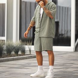 Men's Tracksuits Vintage Clothing Two Piece Suit Sportswear Summer Casual 2023 Fashion Buttonup Lapel Shirts And Shorts Set Men Streetwear 230330