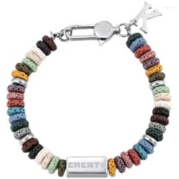 Strand Original Colourful Volcanic Stone Bracelet Chain Hip-Hop Men And Women Stitching CREATE Square Street Fashion All-Match Jewellery