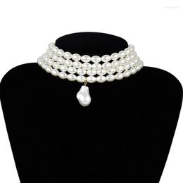 Chains 517F Multi-Strand Simulated Pearl Necklaces Statement Bridal Choker Necklace Fashion Accessories Multi-Layer