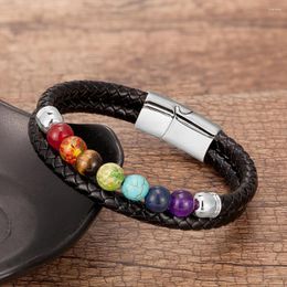 Charm Bracelets Fashion Chakra Bracelet For Women Men Natural Stone Beads Genuine Leather Stainless Steel Men's Jewelry Christmas Gift