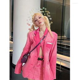 Women's Jackets Pink Suit Women Blast Street Tie Dye Gradient Denim Temperament Jacket Autumn Thin Half Skirt XL