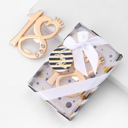 20PCS Gold n Silver 18th Bottle Opener Favours 18th Birthday Gifts 18th Anniversary Keepsake Event Party Giveaways with Rhinestones and Crown Shape Bride Shower