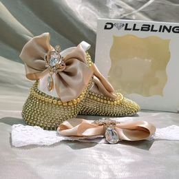 First Walkers Dollbling Pure White Children's Shoes Pearl Custom Handmade Baptist Birthday Gift Princess Little Girl Shoes 230330
