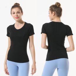 Women's Align Yoga Short Sleeve Solid Nude Sports Tight Fitness Loose Jogging Sportswear 1.0 2.0Women's High Quality T-shirt