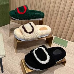 Slippers Designer high quality winter Men Cartoon slippers fashion Lazy black white letter women shoes sexy platform Lady 100% keep warm wool flops Large 48OV