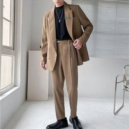 Men's Suits & Blazers Men 2PCS Sets Blazer Pant Korean Streetwear Fashion Office Casual Loose Jacket Trousers Male Party Wedding