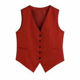 Women's Vests BBWM Women's Elegant Red Sleeveless Short Sleeve Women's Retro Slim Fit V-neck Single Chest Casual Tank Top 230330