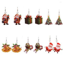 Necklace Earrings Set LUREME European And American Christmas Tree Bell Acrylic Snowman Walking Stick Gift Box