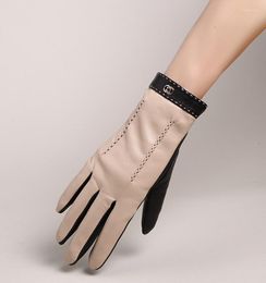 Five Fingers Gloves Luxury Women's Autumn Winter Warm Genuine Leather Ladies Natural Touchscreen Fashion Driving Guantes S3488