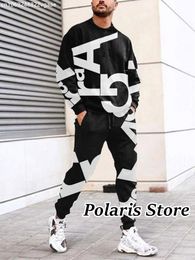 Men's Tracksuits Summer Black Tracksuit Set For Men 2 Piece Outfit Long Sleeve T Shirt Trousers Pants Sweatpants Jogging Suit Oversized Clothes 230330