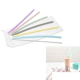 Drinking Straws Sile St Set Portable Food Grade With Cleaning Brush Reusable Milk Juice Bubble Tea Sts Drop Delivery Home Garden Kit Dh06E